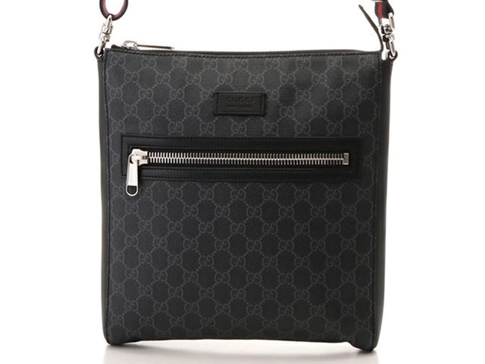 Gucci GG Supreme Messenger Bag Black Gray Calfskin